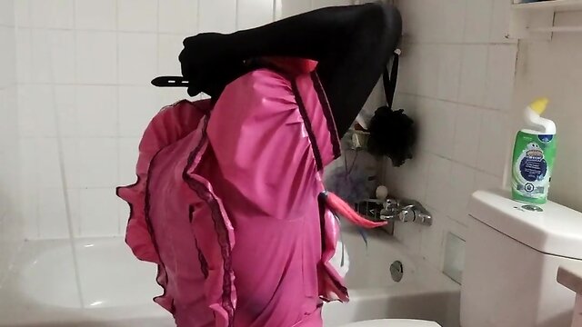 New brush: sissy maid cleans toilet