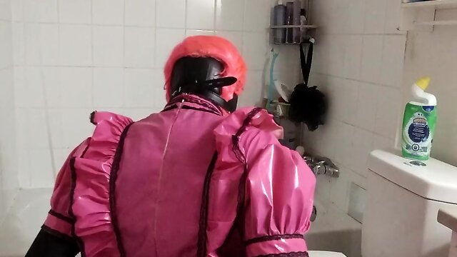New brush: sissy maid cleans toilet