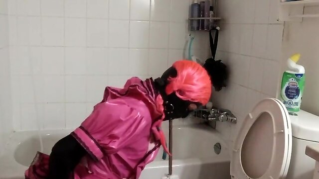 New brush: sissy maid cleans toilet