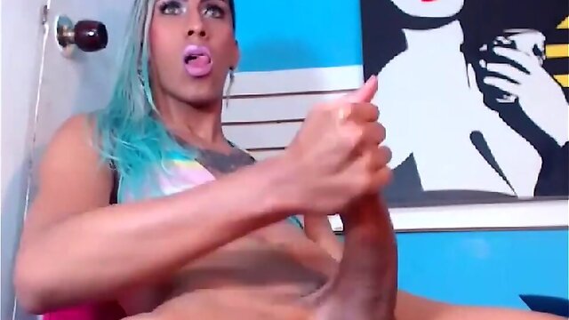 Massive bent cock of a transgender woman