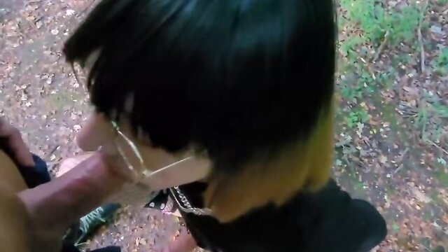 A cute crossdresser is used as a fuck toy in the forest