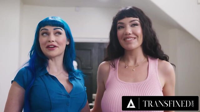 Hardcore anal sex with trans beauties and a busty blonde in a steamy threesome
