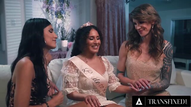 The blindfolded bride gets fucked by two guys at her bachelorette party