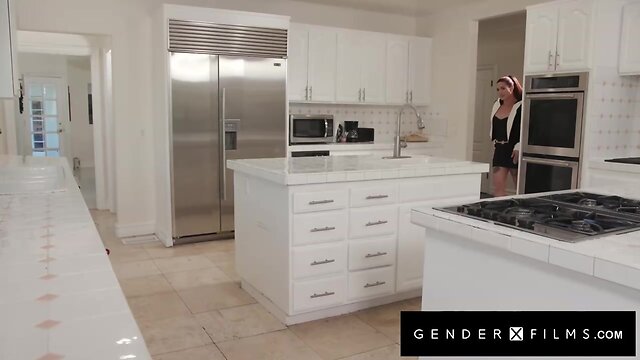 A hot transsexual girl rewards the plumber with her body and cock