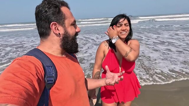 Tranny Baianinha gets banged on the beach by couple