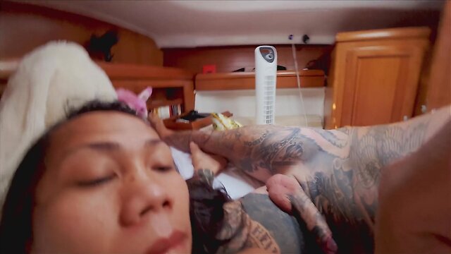 Hot Asian shemale gets her asshole gapped by horny Top