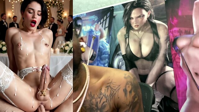 Tranny girl fucked at a wedding and received a cumshot on her face
