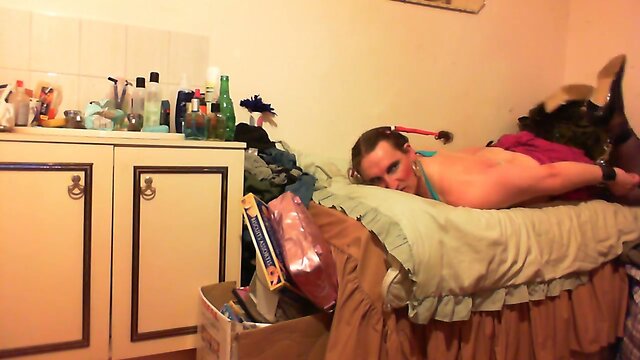 Hogtied Sissy is Gagged