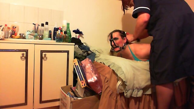 Hogtied Sissy is Gagged