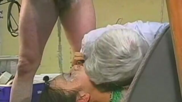 Chinese T-girl receives 3 guys - old man sucks all the CUM