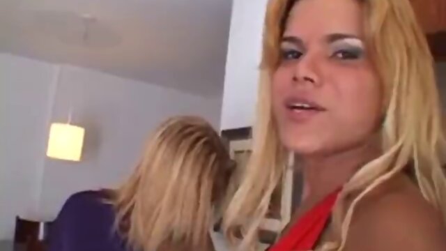 Hot Blonde Shemale sucks and gets Facial