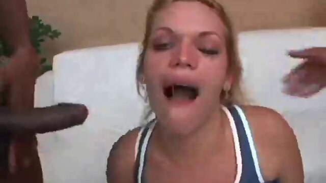 1 Blonde  Shemale sucks 5 Black Studs