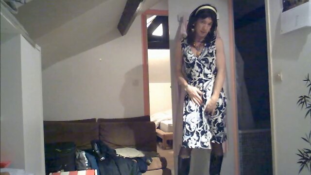 Naughty tgirl Andrea strips naked, jerks and cums