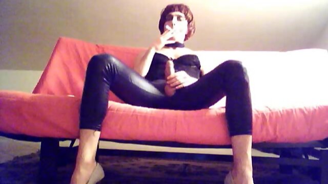 Latex Man`s Naughty Pleasure: Smoking Fetish & Big Cock Jerking